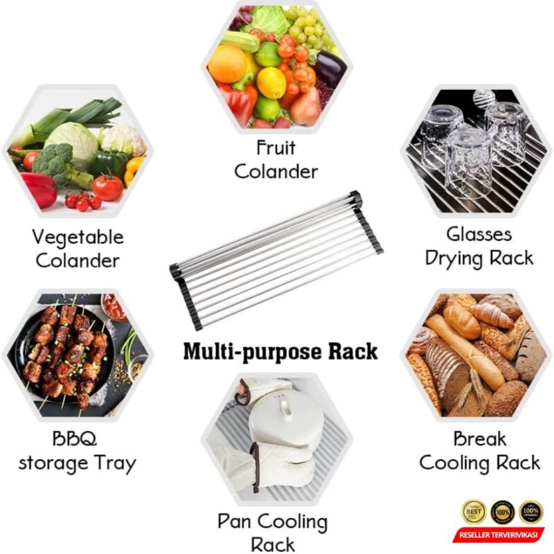 THTIS Rak Cuci Piring Stainless Foldable Kitchen Sink Drain Rack 37x30cm - Black [MRH2] - Image 4