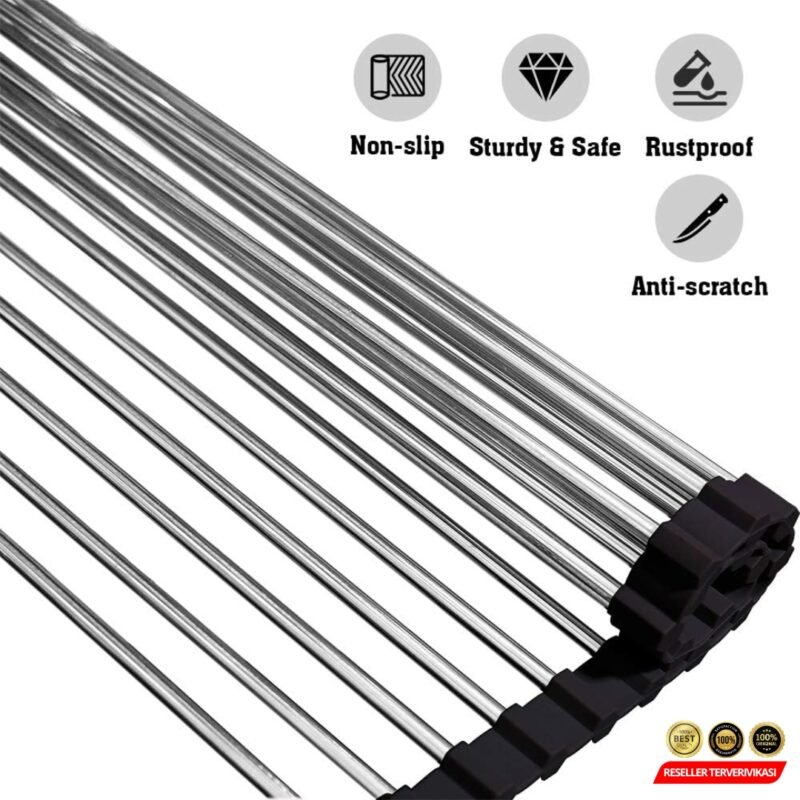 THTIS Rak Cuci Piring Stainless Foldable Kitchen Sink Drain Rack 37x30cm - Black [MRH2] - Image 6