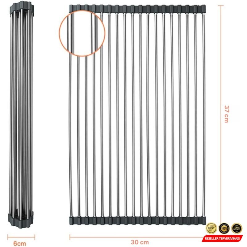 THTIS Rak Cuci Piring Stainless Foldable Kitchen Sink Drain Rack 37x30cm - Black [MRH2] - Image 8