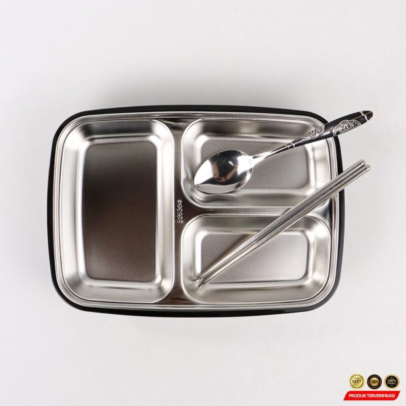TaffHOME Kotak Makan Lunch Box Stainless Steel 3 Grid 1L – [MRH2] - Image 4