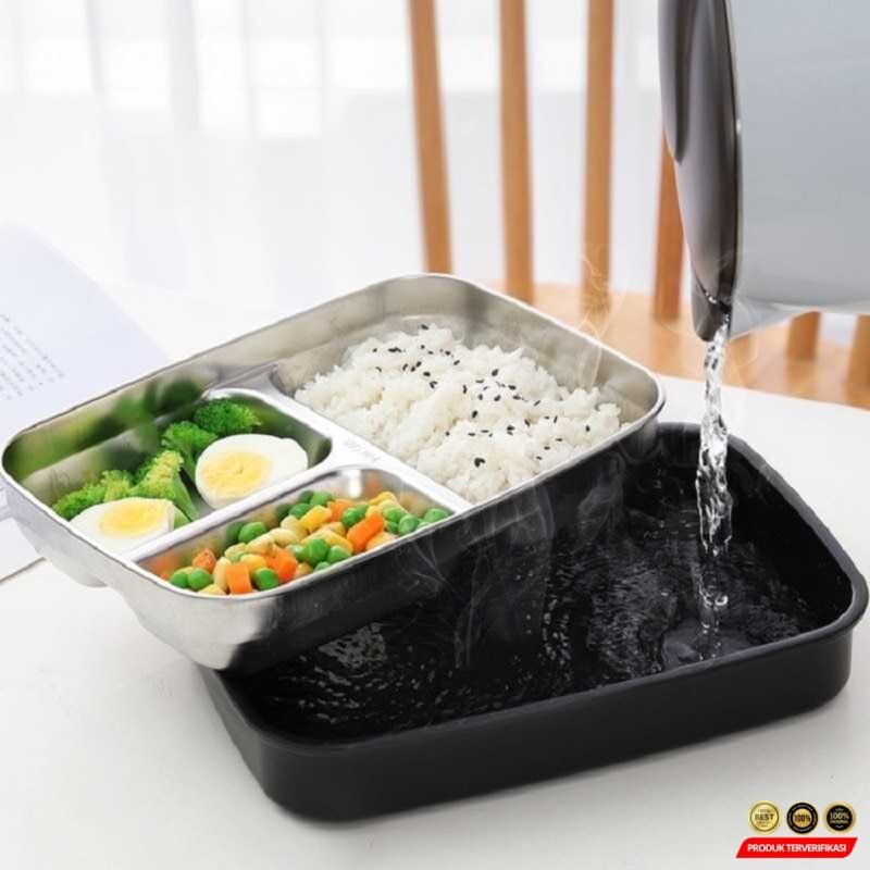 TaffHOME Kotak Makan Lunch Box Stainless Steel 3 Grid 1L – [MRH2] - Image 5