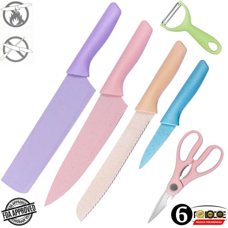 EVDRTVERH Set Pisau Dapur 6in1 Gunting Peeler Stainless Steel - Mix Color - [MRH2] - Image 3