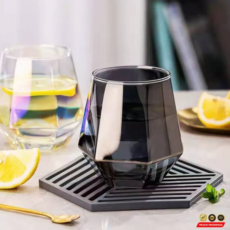 One Two Cups Gelas Kaca Aesthetic Kopi Teh Diamond Crystal Glass 310ml - [MRH2] - Image 3