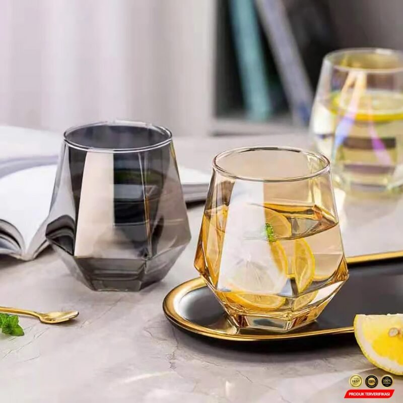 One Two Cups Gelas Kaca Aesthetic Kopi Teh Diamond Crystal Glass 310ml - [MRH2] - Image 6