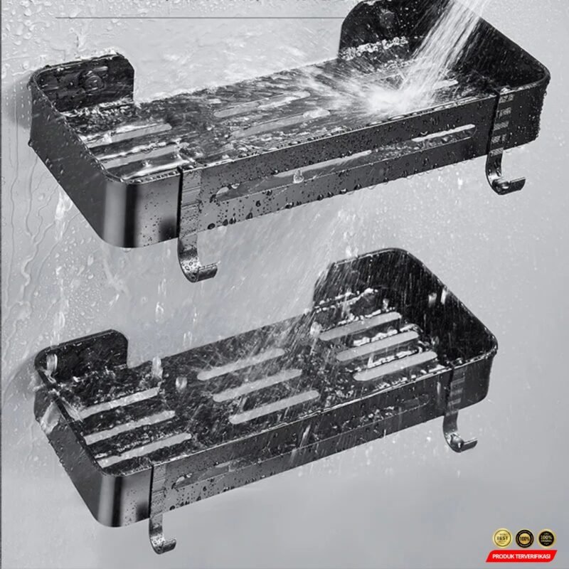 FIKERO Rak Gantung Kamar Mandi Bathroom Organizer Rack Aluminium Space - Black [MRH2] - Image 4