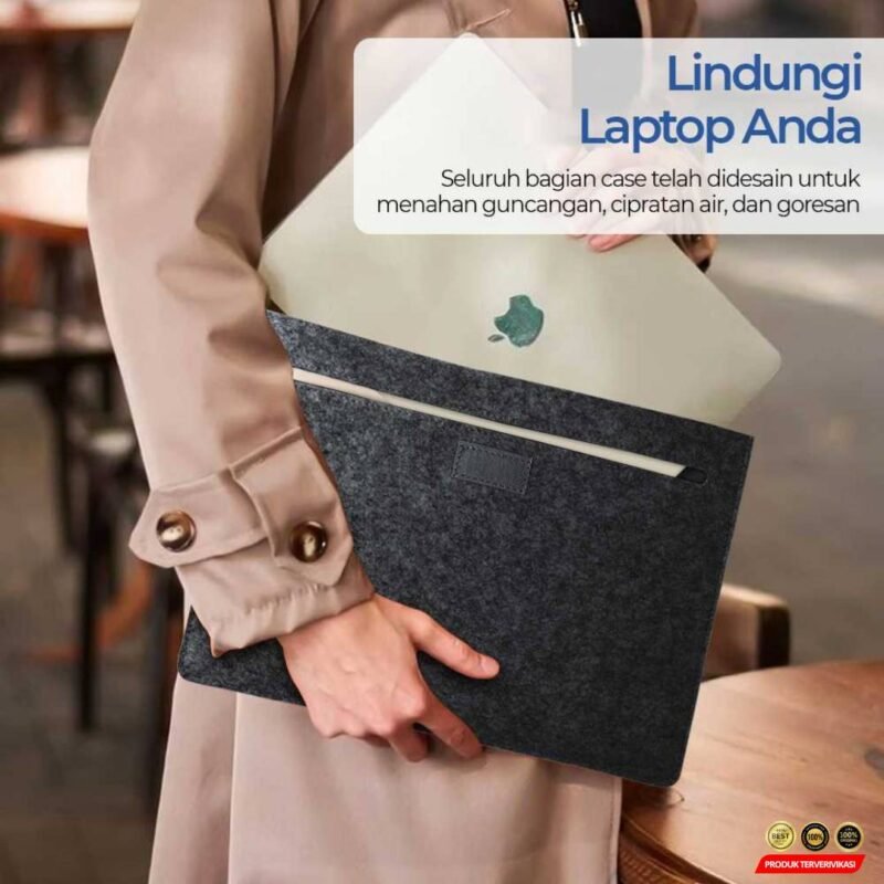 Rhodey Sleeve Case Laptop Macbook Felt with Pouch - [HITAM] - [14"] - [MRH1] - Image 3