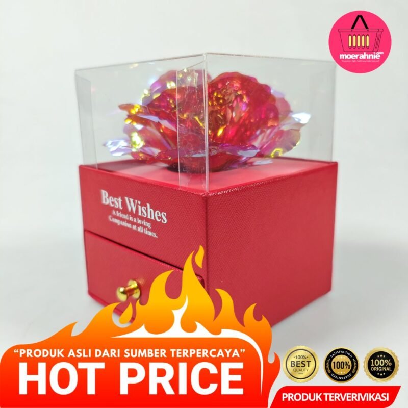 ZNYJ Kotak Perhiasan Bunga Mawar Rose Gift Box Drawer Acrylic - [MRH1] - Image 2
