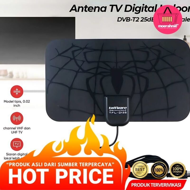 Antena TV Digital Indoor DVB-T2 25dB Spider Jack Male Plug - Hitam - [MRH1]