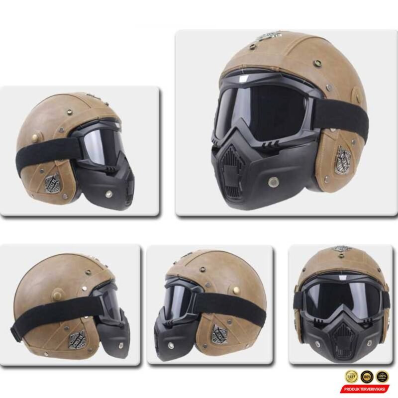 Kacamata Goggles Mask Motor Retro Windproof - Hitam/Abu - [MRH1]