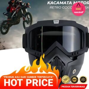 Kacamata Goggles Mask Motor Retro Windproof - Hitam/Abu - [MRH1]