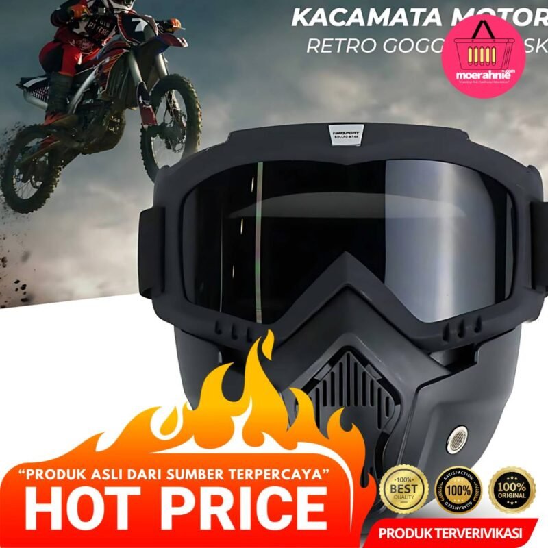 Kacamata Goggles Mask Motor Retro Windproof - Hitam/Abu - [MRH1]