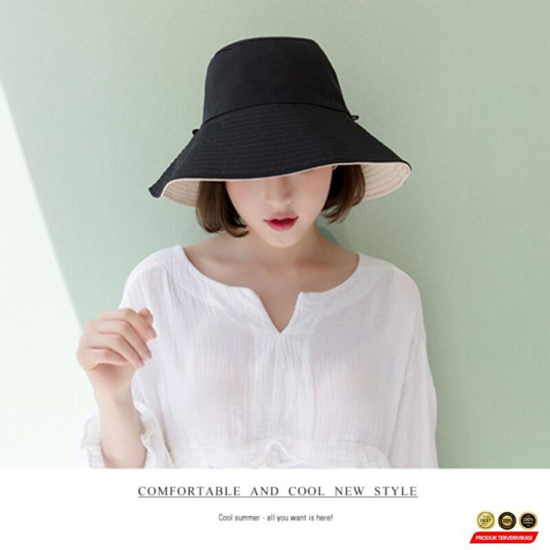 Daddy Chen Topi Wanita Bucket Hat Bolak Balik Foldable 2in1 Kain Katun - [MRH1] - Image 3