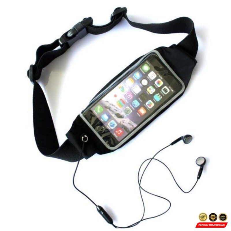 Tas Pinggang Olahraga Lari Slot Smartphone Running Waist Bag - Black - Image 4