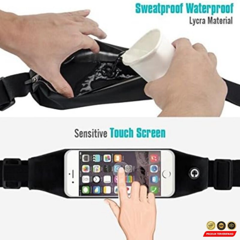 Tas Pinggang Olahraga Lari Slot Smartphone Running Waist Bag - Black - Image 8