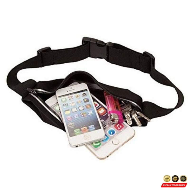 Tas Pinggang Olahraga Lari Slot Smartphone Running Waist Bag - Black - Image 9