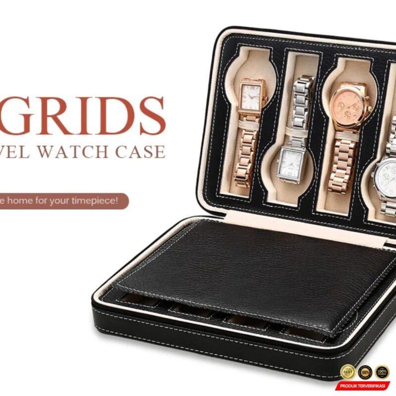 Kotak Jam Tangan Travel Watch Case Display Box Bahan Kulit 8 Grid - [MRH2] - Image 4