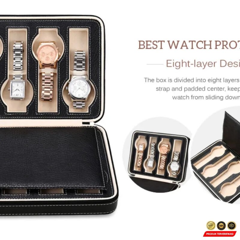 Kotak Jam Tangan Travel Watch Case Display Box Bahan Kulit 8 Grid - [MRH2] - Image 5