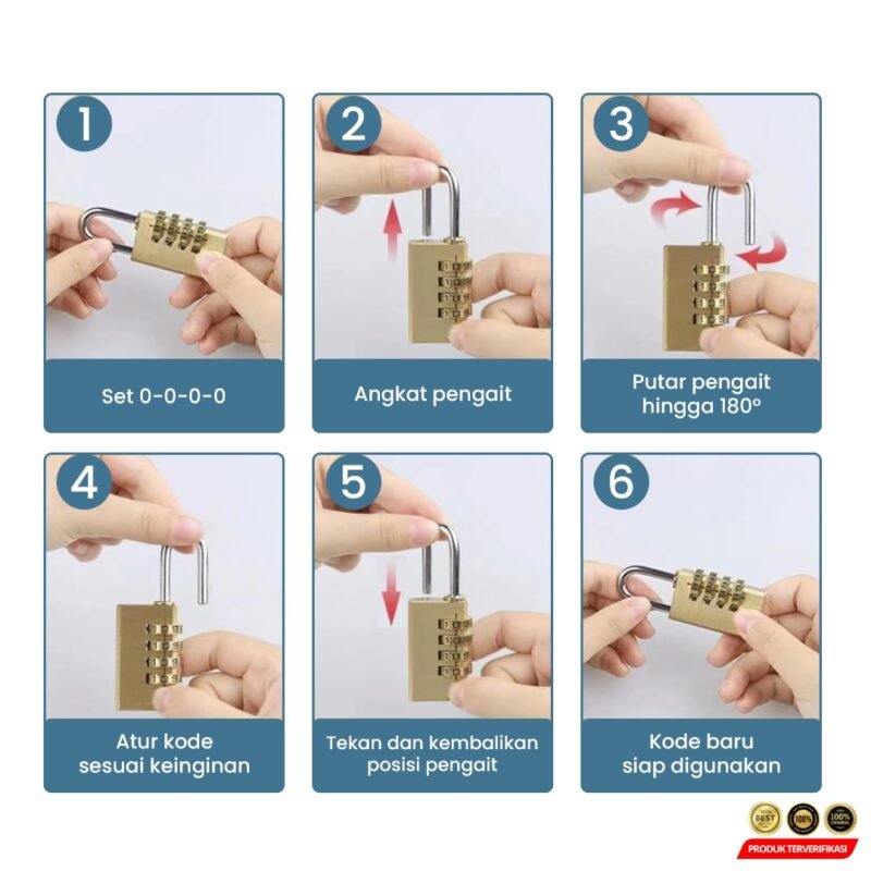 KAK Gembok Koper Padlock 4 Digit Combination Solid Brass - [MRH2] - Image 7