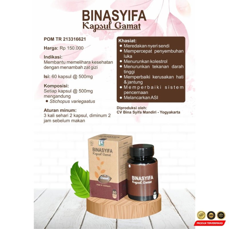Kapsul Gamat Binasyifa Kapsul Ekstrak Gamat Teripang Emas Original BPOM Obat Asam Urat Herbal - Image 2