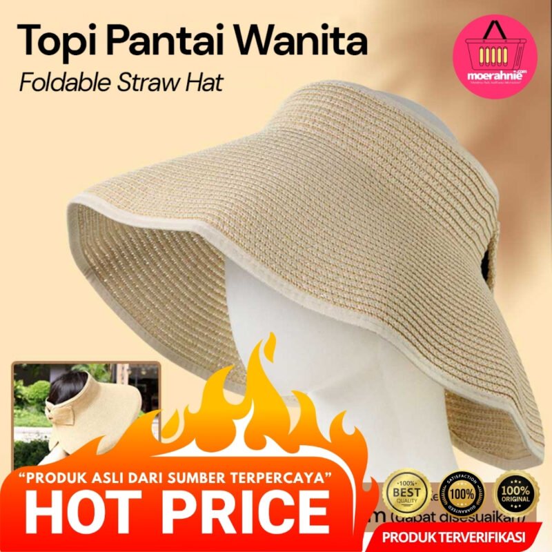 LaMaxPa Topi Pantai Wanita Panama Foldable Summer Beach Straw Hat 60cm [MRH2]