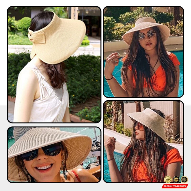 LaMaxPa Topi Pantai Wanita Panama Foldable Summer Beach Straw Hat 60cm [MRH2] - Image 4