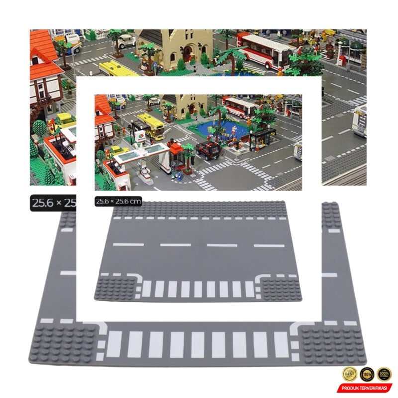 Base Plate Jalan Raya LEGO Building Blocks Road 25.6x25.6cm T Road - Image 9