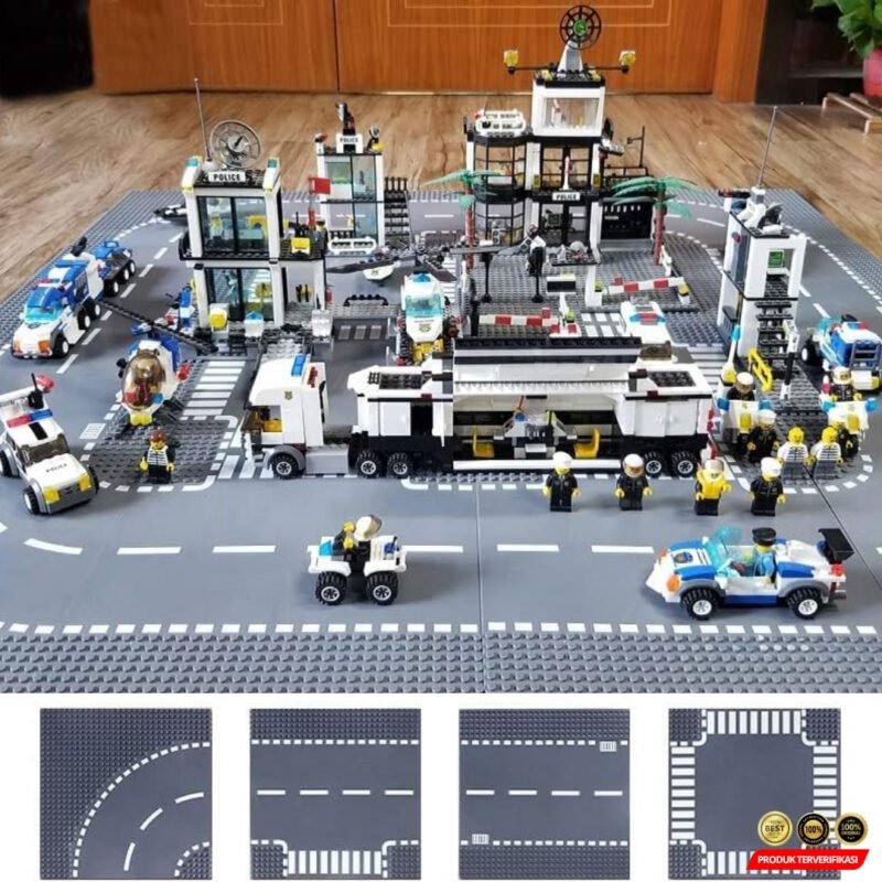 Base Plate Jalan Raya LEGO Building Blocks Road 25.6x25.6cm T Road - Image 4
