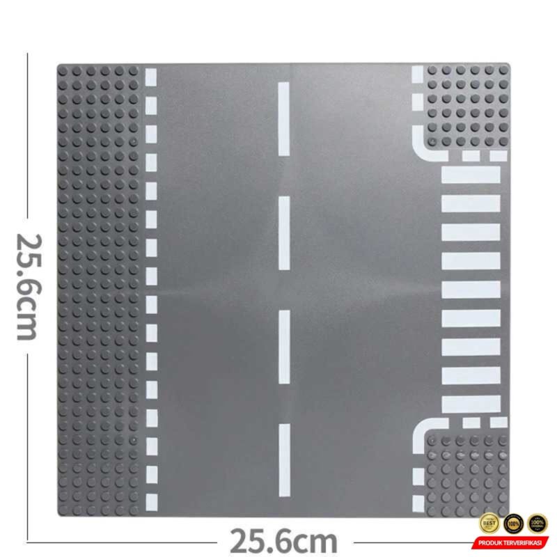 Base Plate Jalan Raya LEGO Building Blocks Road 25.6x25.6cm T Road - Image 3