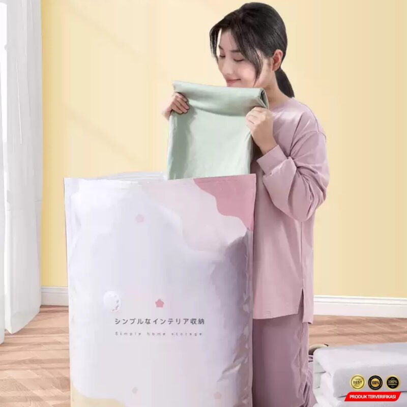 TaffPACK Kantong Plastik Vakum Pakaian Multifungsi Vacuum Bag 1 PCS 60x40cm - White [MRH2] - Image 3