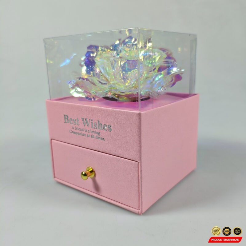 Kotak Perhiasan Bunga Mawar Rose Gift Box Drawer Acrylic - Gambar 3