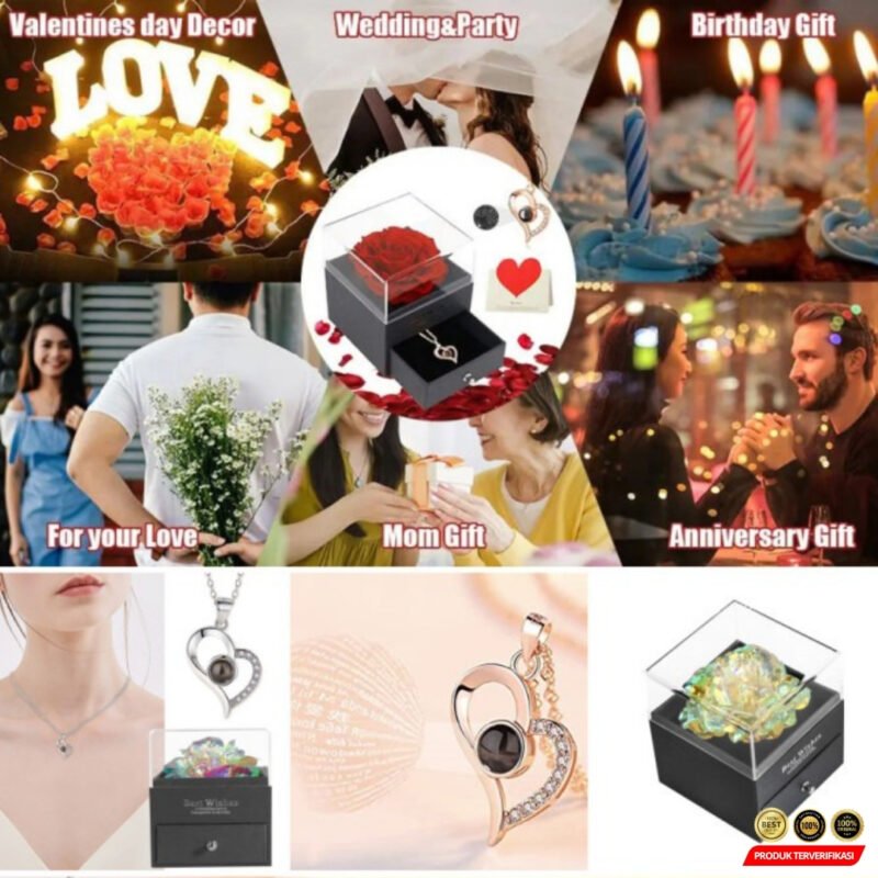 Kotak Perhiasan Bunga Mawar Rose Gift Box Drawer Acrylic - Gambar 4