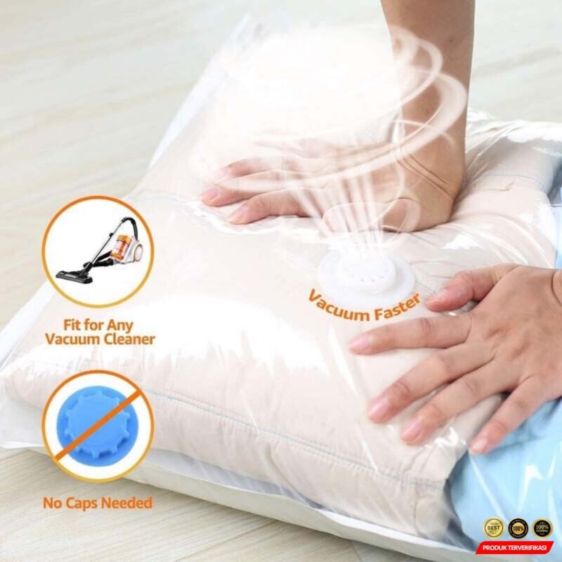 TaffPACK Kantong Plastik Vakum Pakaian Travel Vacuum Bag 50x70cm 5 PCS - Transparent [MRH2] - Image 8