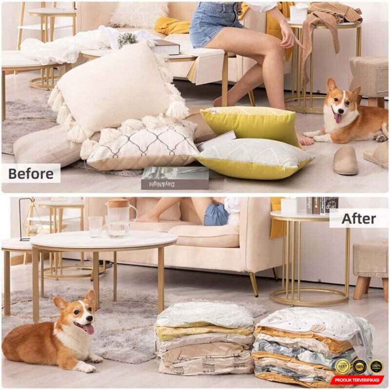 TaffPACK Kantong Plastik Vakum Pakaian Travel Vacuum Bag 50x70cm 5 PCS - Transparent [MRH2] - Image 9