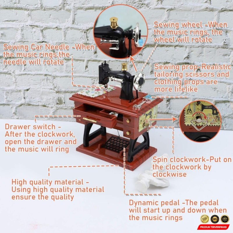 Musical Box Kotak Musik Bentuk Miniatur Mesin Jahit - Image 4