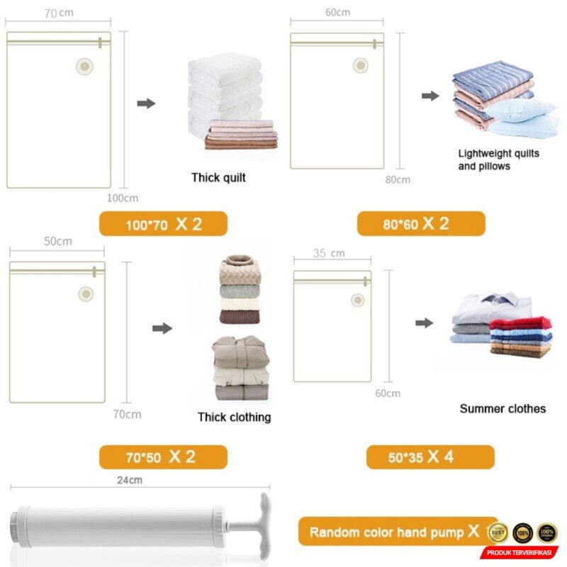 TaffPACK Kantong Plastik Vakum Pakaian Multisize 10 PCS Hand Pump - White [MRH2] - Image 9
