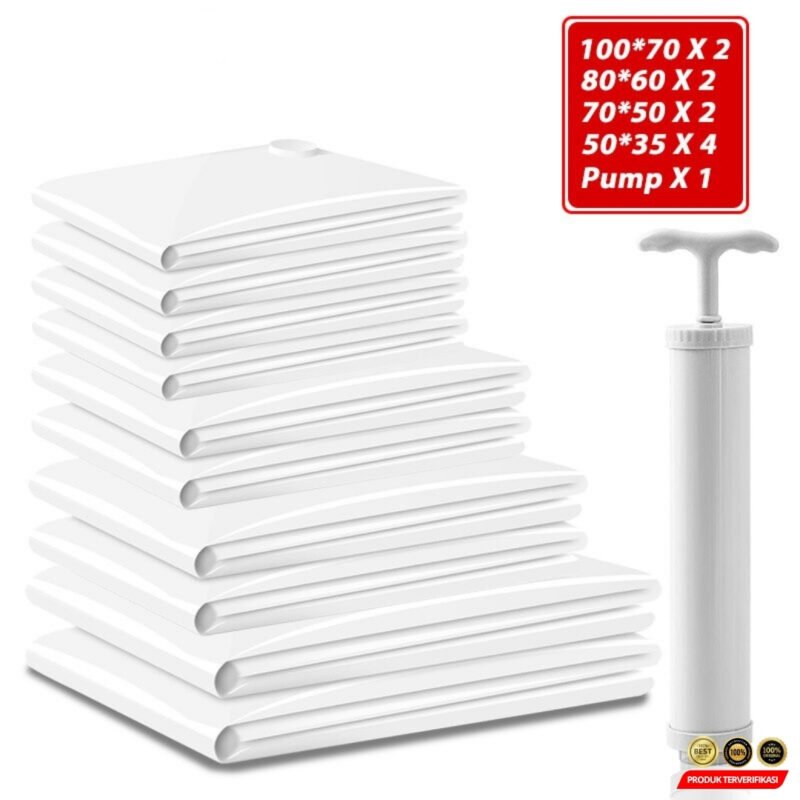 TaffPACK Kantong Plastik Vakum Pakaian Multisize 10 PCS Hand Pump - White [MRH2] - Image 10