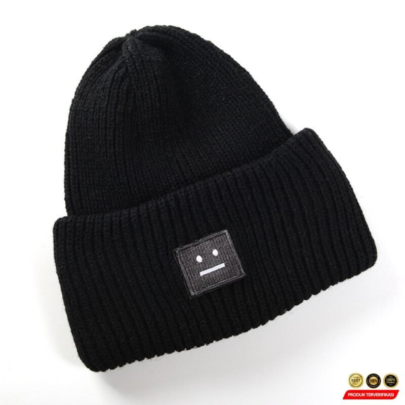 URGENTMAN Topi Kupluk Rajut Pria Wanita Smiley Face Beanie Hat Winter [MRH2] - Image 7