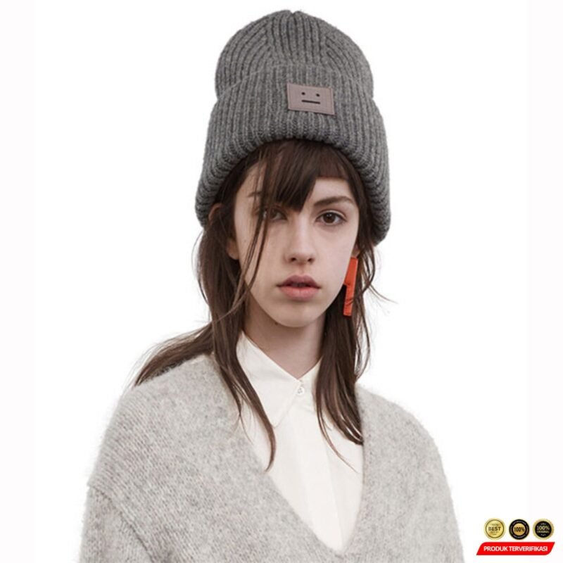 URGENTMAN Topi Kupluk Rajut Pria Wanita Smiley Face Beanie Hat Winter [MRH2] - Image 4