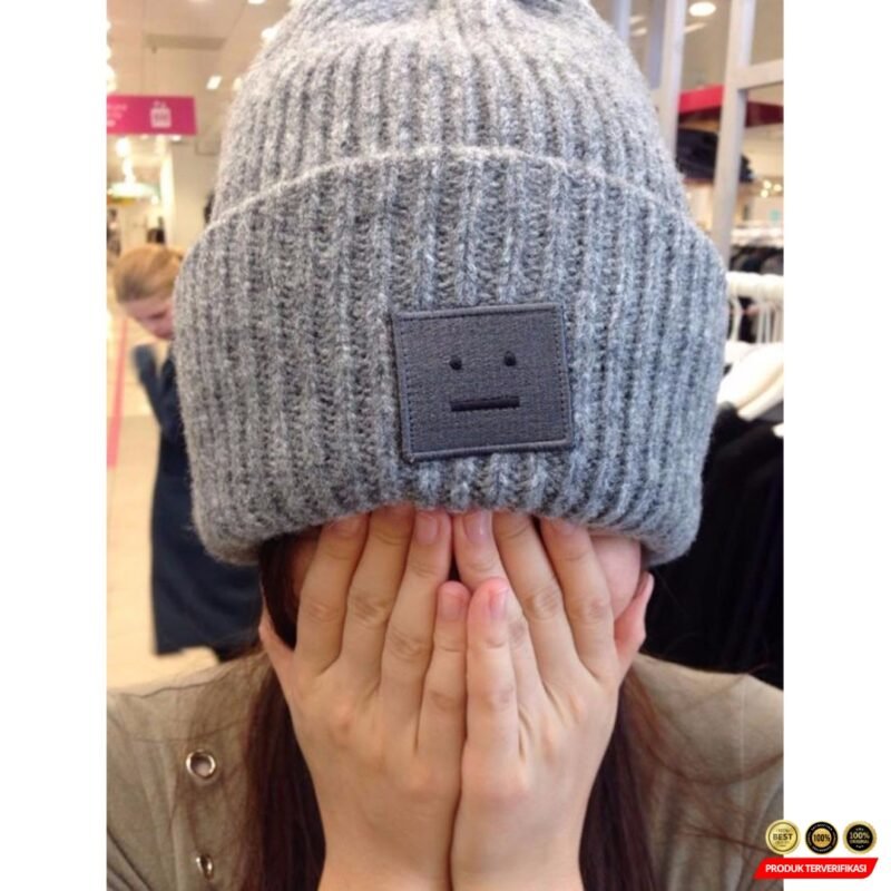 URGENTMAN Topi Kupluk Rajut Pria Wanita Smiley Face Beanie Hat Winter [MRH2] - Image 5