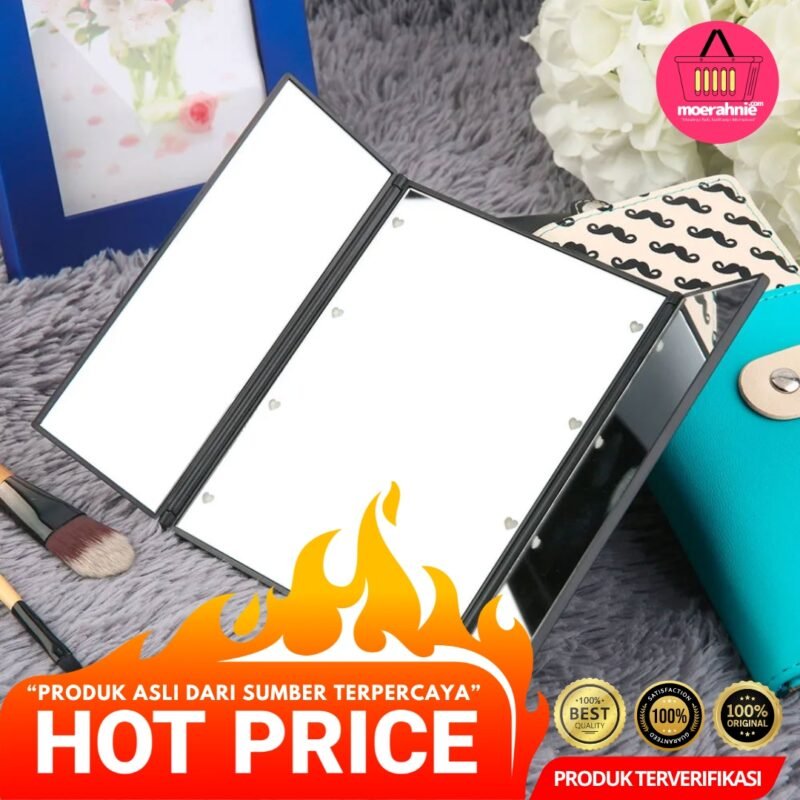 Blue ZOO Cermin Make Up Portable Foldable Mirror with LED Light - [MRH2] - Image 2