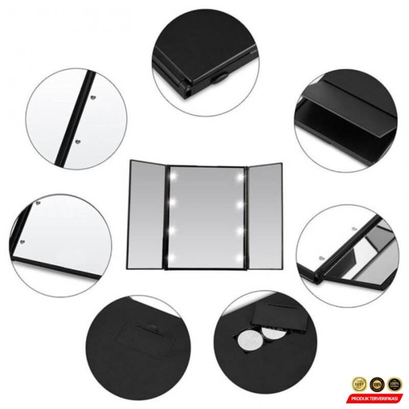 Blue ZOO Cermin Make Up Portable Foldable Mirror with LED Light - [MRH2] - Image 3