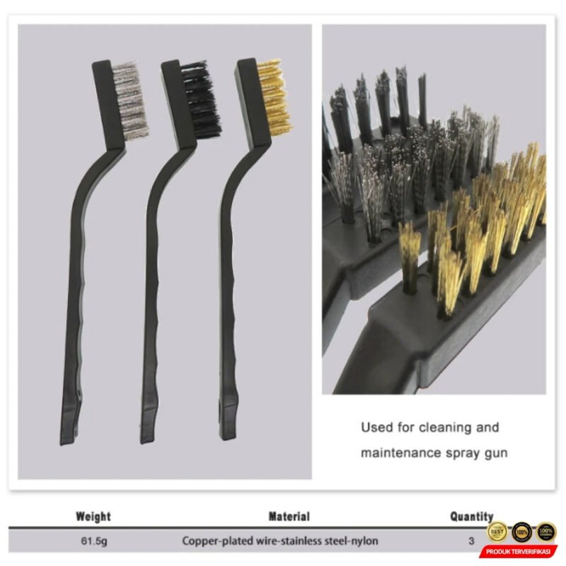 Sikat Kawat Mini Set 3 pcs Tembaga Stainless Nylon - Image 3