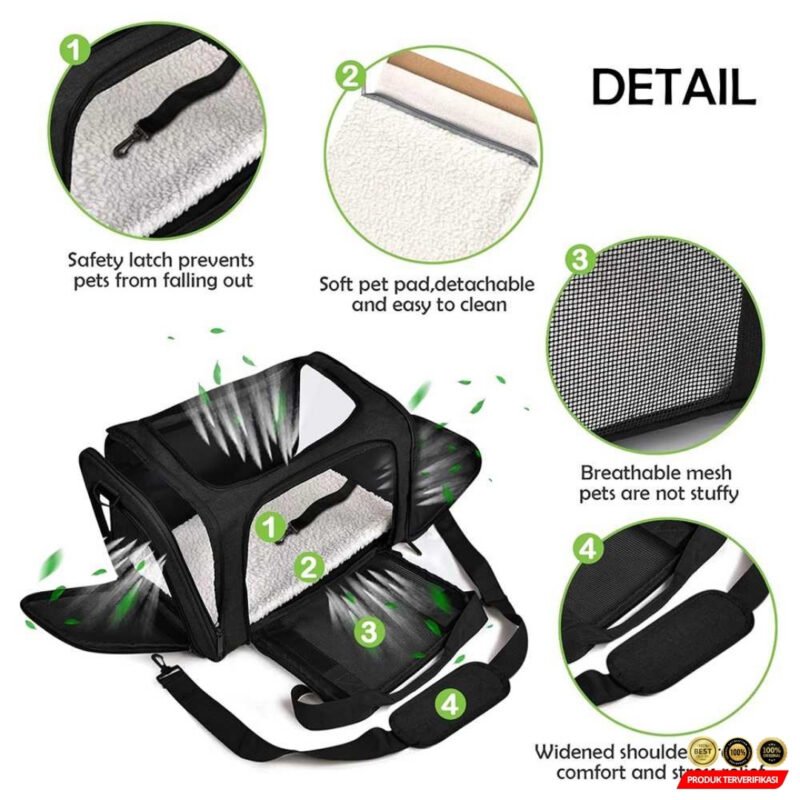 Tas Kucing Anjing Portable Breatheable Pet Carrier with Soft Mat - Image 8