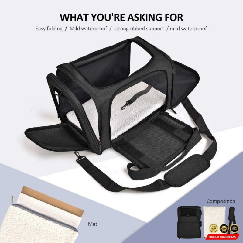 Tas Kucing Anjing Portable Breatheable Pet Carrier with Soft Mat - Image 6
