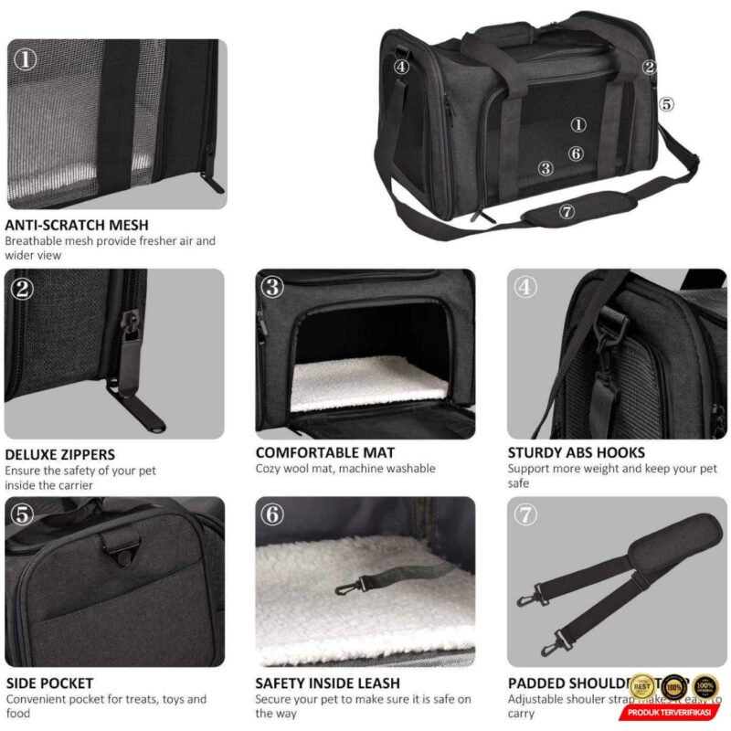 Tas Kucing Anjing Portable Breatheable Pet Carrier with Soft Mat - Image 5