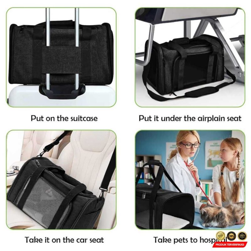 Tas Kucing Anjing Portable Breatheable Pet Carrier with Soft Mat - Image 4