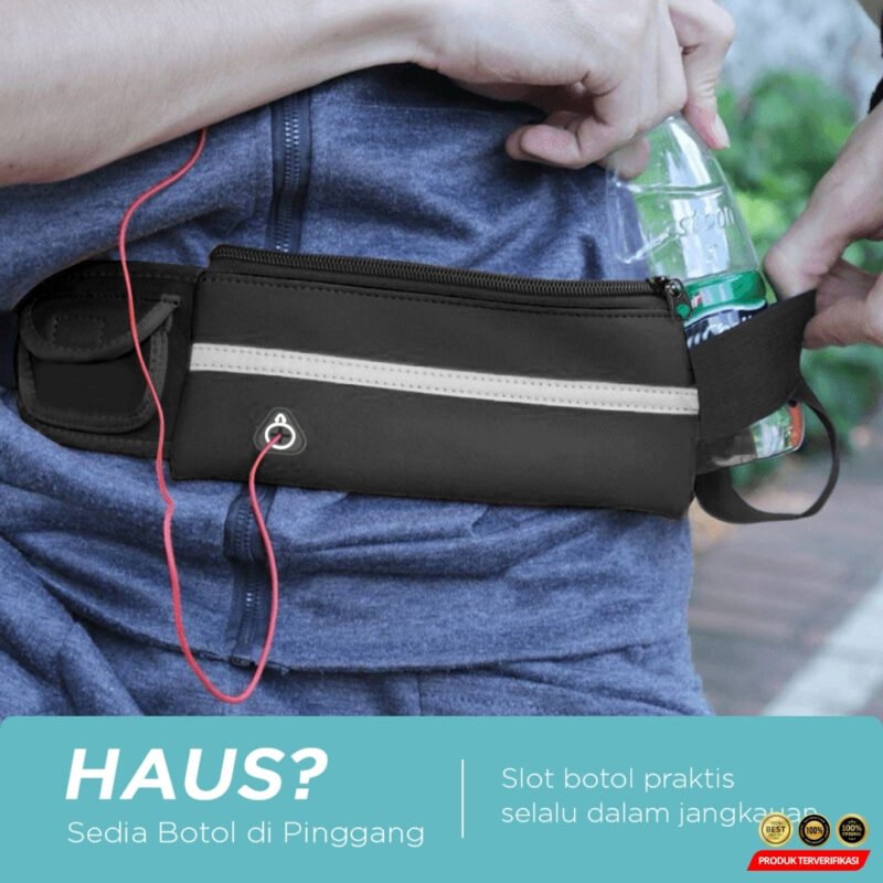 Doolland Tas Pinggang Olahraga Lari Waterproof Running Waist Bag - Black [MRH2] - Image 4