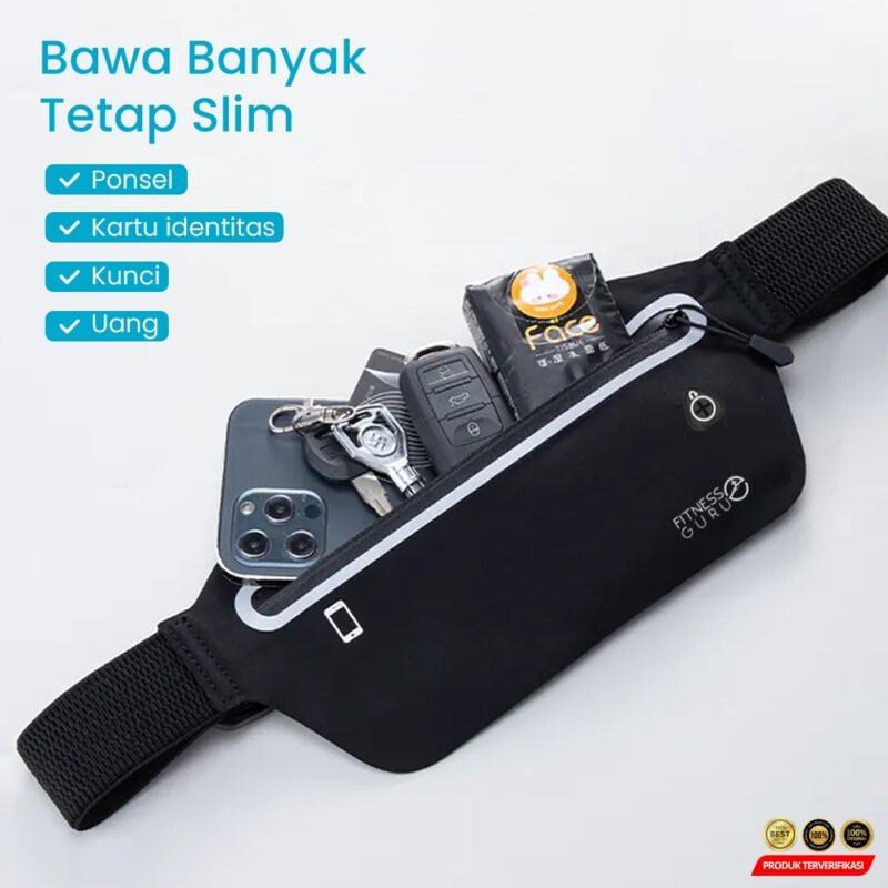 Tas Pinggang Olahraga Waterproof Premium Running Waist Bag Black - Image 3