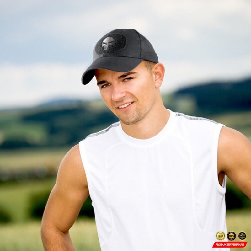 GUMAO Topi Trucker Jaring Unisex Mesh Hat Cap Skull Patch [MRH2] - Image 5