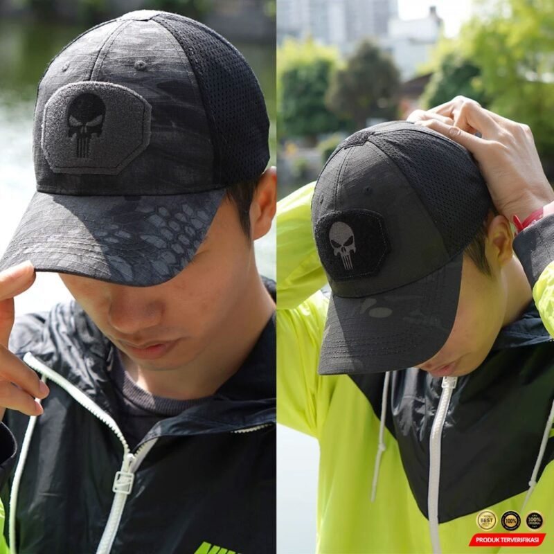 GUMAO Topi Trucker Jaring Unisex Mesh Hat Cap Skull Patch [MRH2] - Image 7